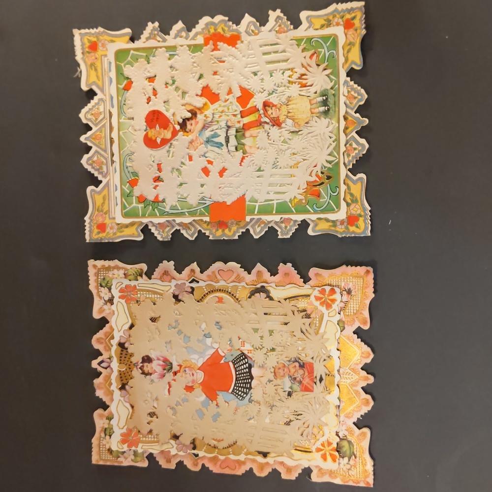 Antique Whitney Made Embossed Paper Lace Die Cut Valentine Cards (2)
